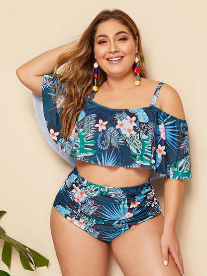 Plus Size Floral High Waist Bikini Set