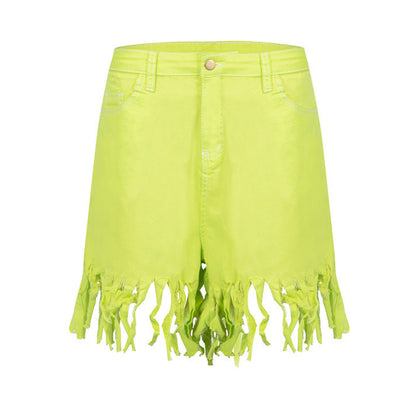Fringed Women's Denim Shorts - Casual Straight-Leg Pants