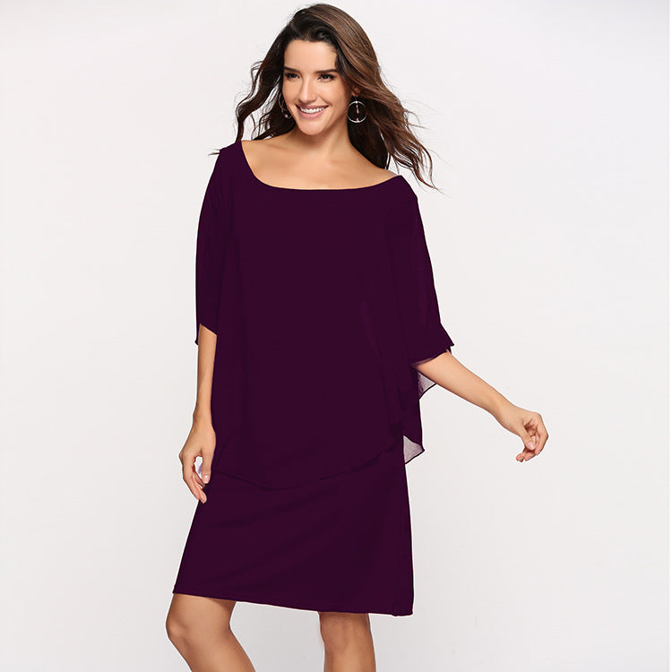 Plus Size Women's Chiffon Dress with Layered Look