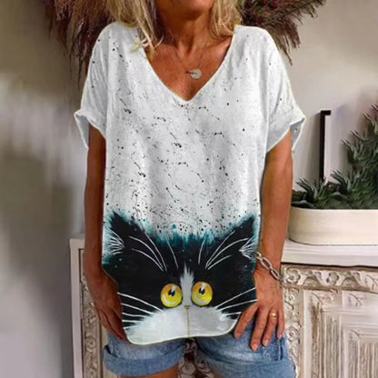 Sommerliches Damen-V-Ausschnitt-T-Shirt mit 3D-Druck