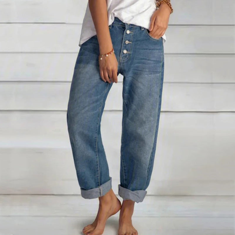 Women's Slim Denim Straight Pants - Casual Versatile Style