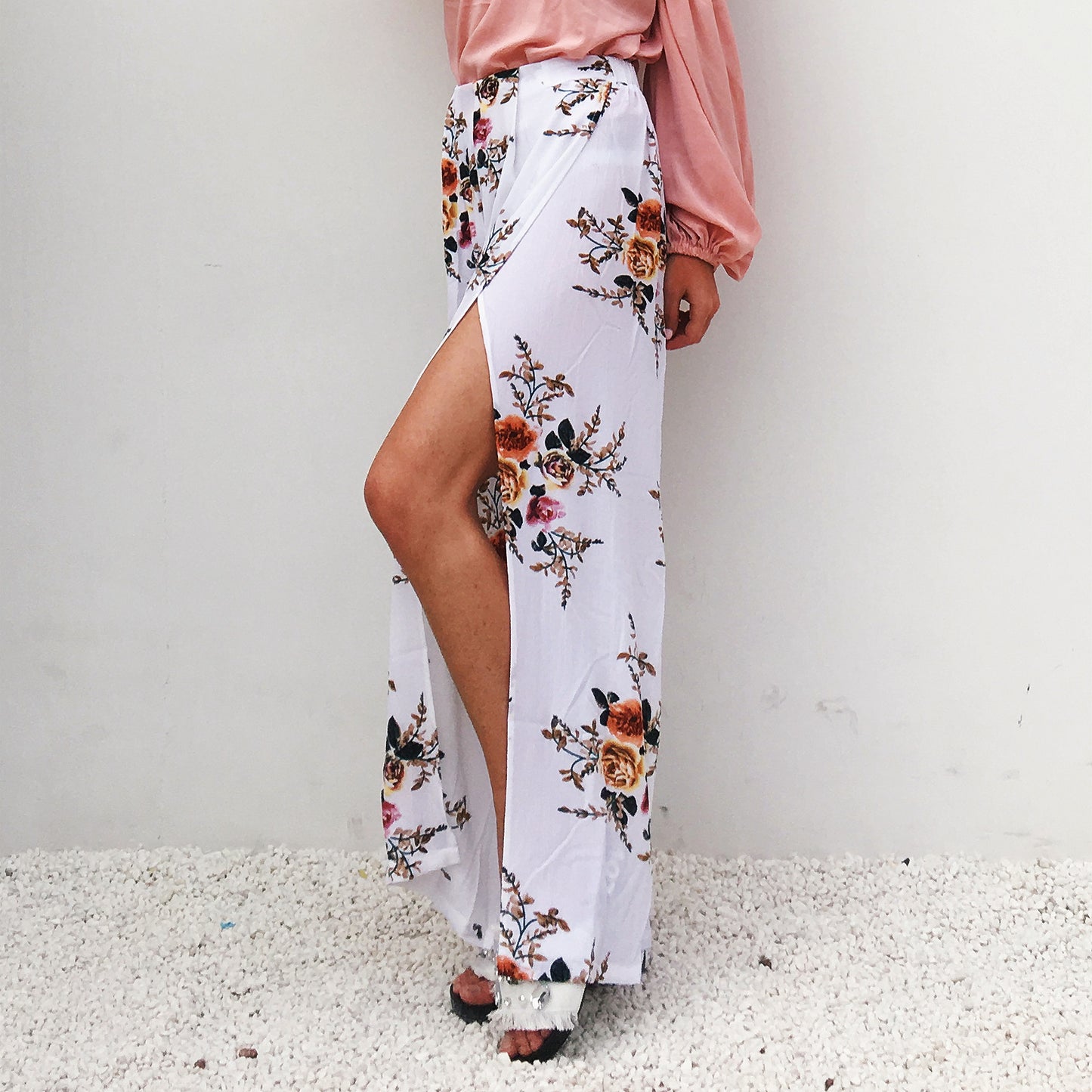 Plus Size Chiffon Floral Wide Leg Pants for Women