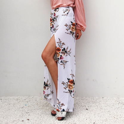 Plus Size Chiffon Floral Wide Leg Pants for Women