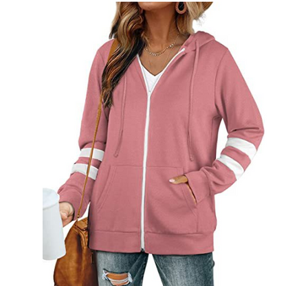 Women's Solid Color Zipper Hoodie Cardigan Sweater