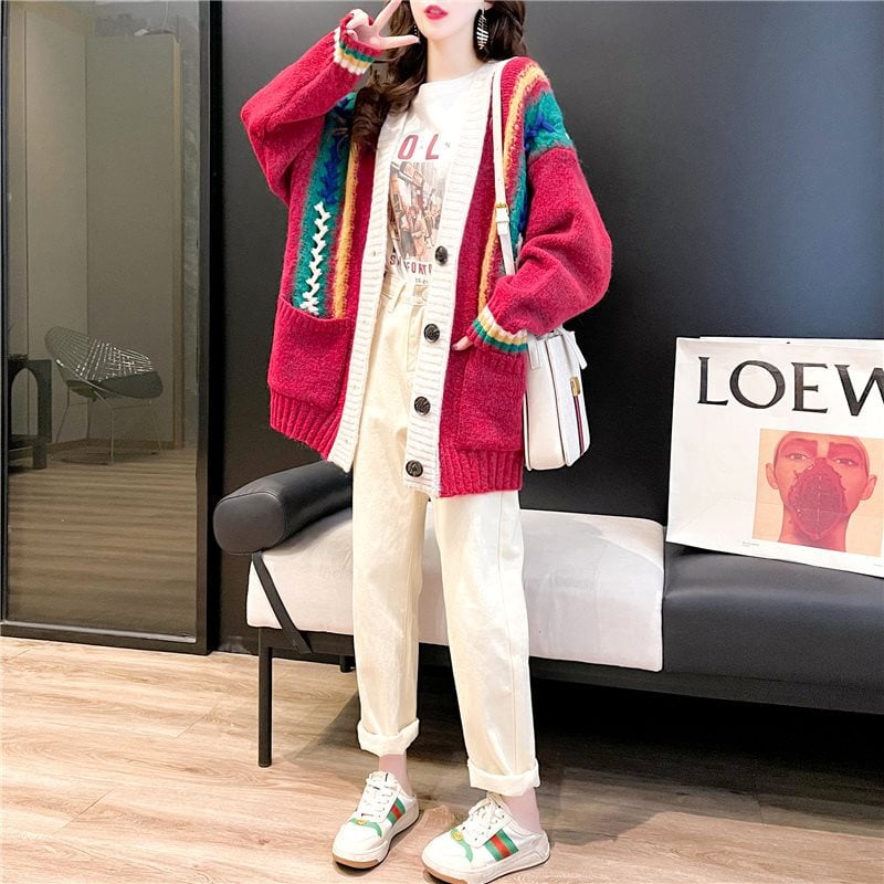 Loose Knitted Women's Sweater Jacket in Lazy Style