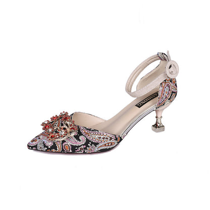 Red Bridal Pointed Toe Stiletto Heels with Rhinestones
