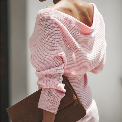 Solid Color Knit Sweater with Color Block Design