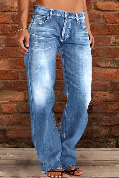 Women's Casual Mid-Waist Distressed Denim Pants