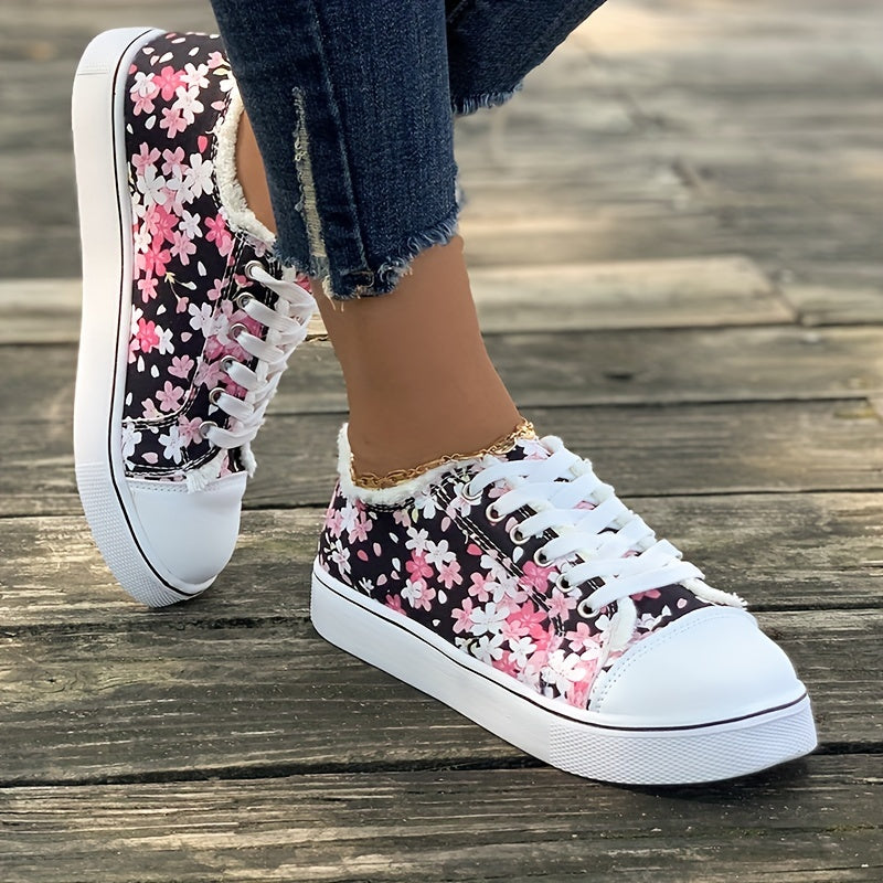 Women's Casual Sakura Floral Print Low-Top Lace-Up Shoes