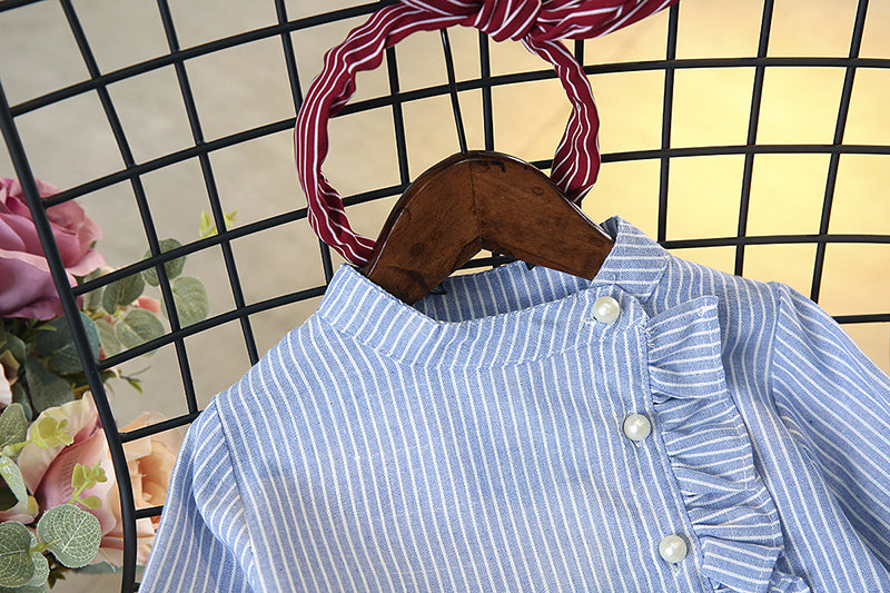 Girls' Long Sleeve Shirt with Ruffle Trim and Collar