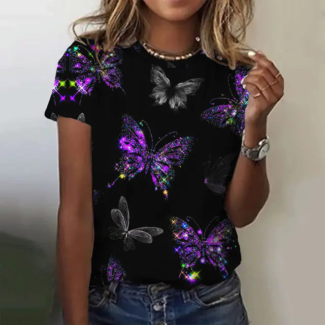 3D Butterfly Print Women's Casual T-Shirt Tops
