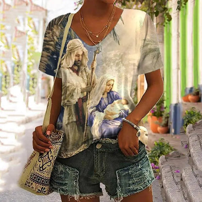 3D Printed Summer V-Neck T-Shirt for Men