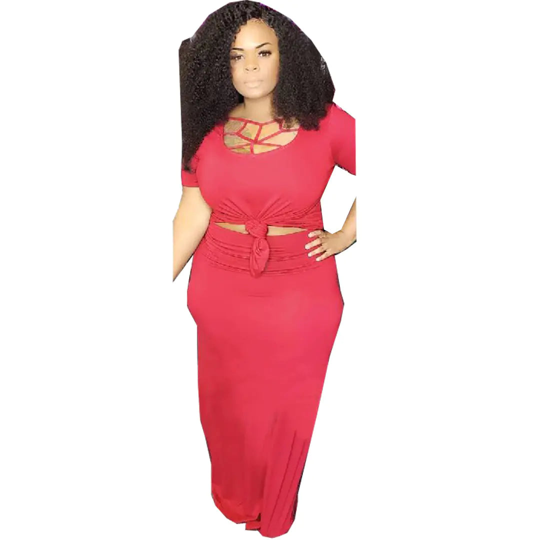 Plus Size Hollow Neck Two-Piece Dress Set - Trendy Attic Store01