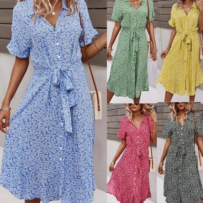 Blumen-Sommer-Midikleid für Damen mit V-Ausschnitt