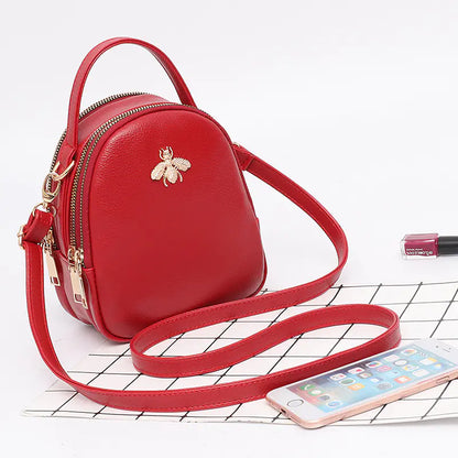 Mini Bee Shoulder Bag - Vintage PU Leather Crossbody
