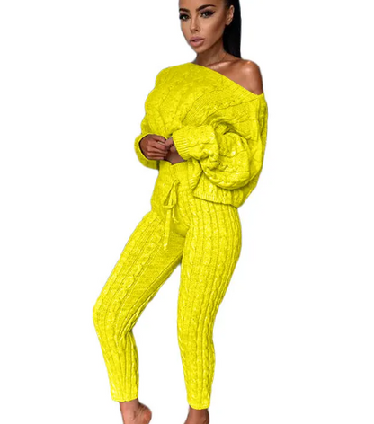 Autumn-Winter Knitted Two-Piece Tracksuit for Women