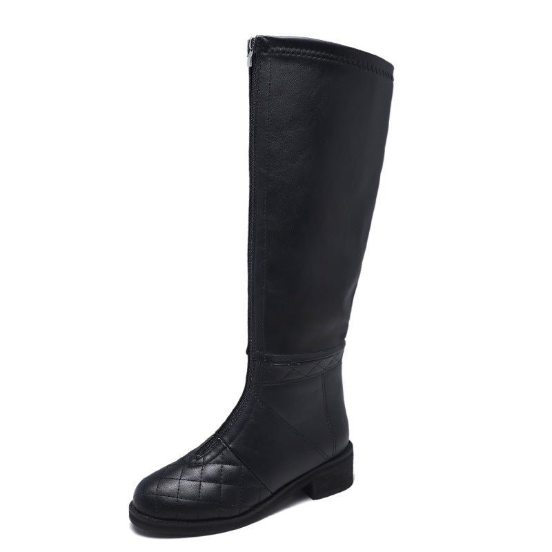 Fashionable Shiny Knight Boots with Chunky Heels