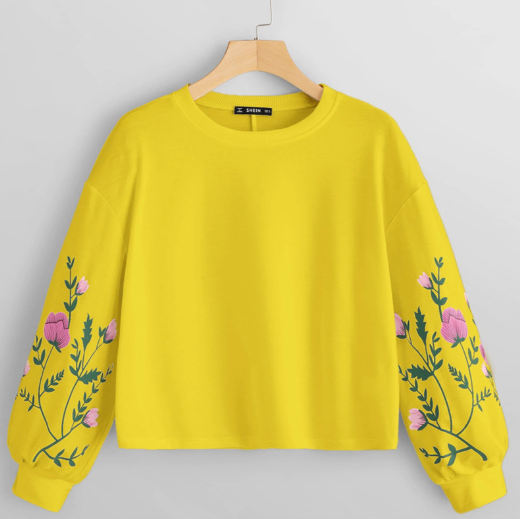 Plus Size T-Shirt with Embroidered Floral Sleeves