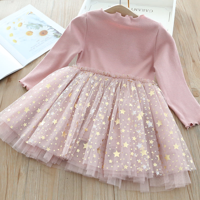 Girl's Long Sleeve Dress with Crown & Unicorn Design