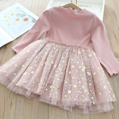 Girl's Long Sleeve Dress with Crown & Unicorn Design