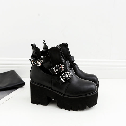 Lace-Up Platform Boots with Thick Heels