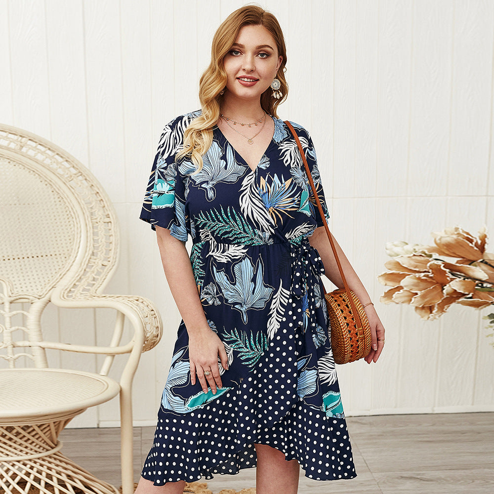 New Plus Size Dress with Floral Patchwork