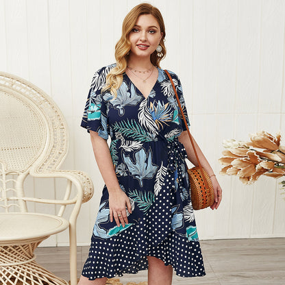 New Plus Size Dress with Floral Patchwork