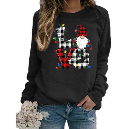 Printed Round Neck Long Sleeve Santa Sweater Coat for Women
