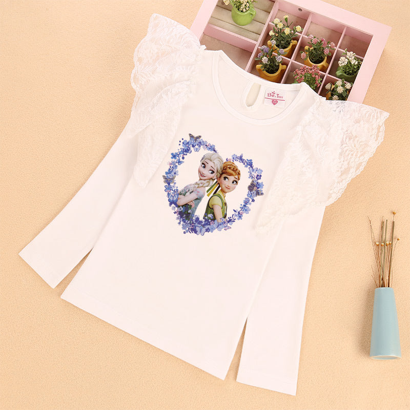 Girls' Lace Sleeve Long Sleeve Top for Ages 3-9