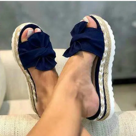 Ladies Bow Sandals with Platform Wedge Heel