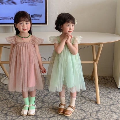 New Girls' Fleece Sleeve Tulle Dress