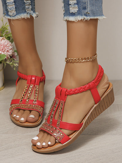 Summer Flat Rhinestone Open-Toe Sandals for Women