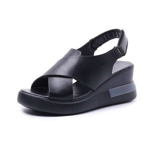 Women's Leather Wedge Sandals - Comfortable Platform Shoes