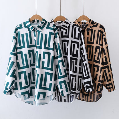 Fashion Floral Print Loose Long Sleeve Shirt for Women