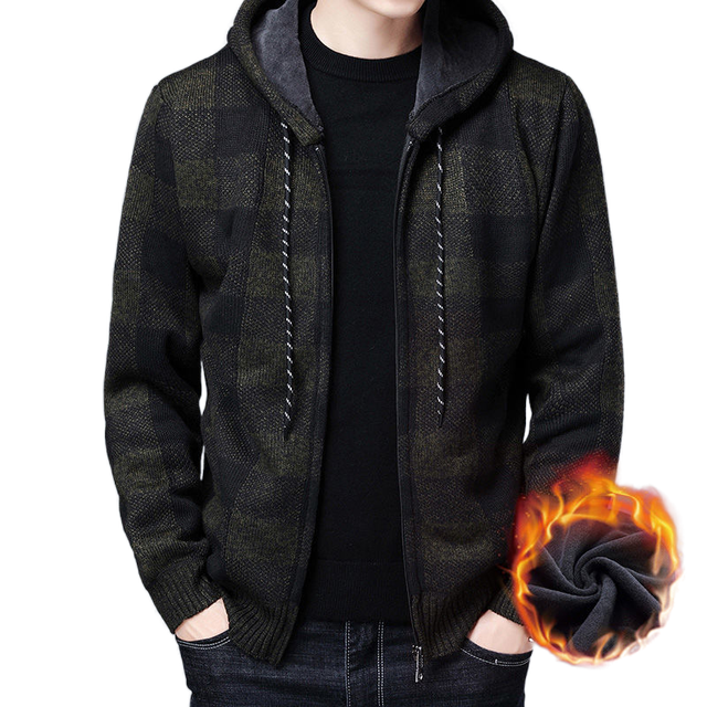 Warm Hooded Fleece Cardigan Knit Sweater Jacket