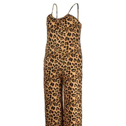 Plus Size Leopard Print Pocket Jumpsuit for Women