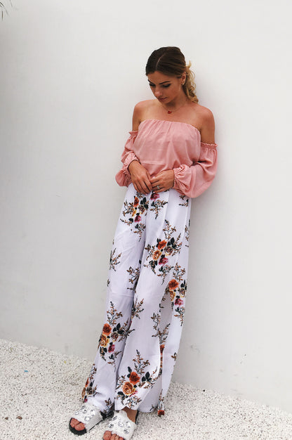 Plus Size Chiffon Floral Wide Leg Pants for Women