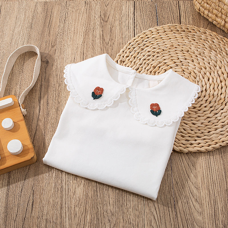 Girls' Long Sleeve Blouse with Ruffle Collar T-Shirt
