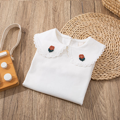 Girls' Long Sleeve Blouse with Ruffle Collar T-Shirt