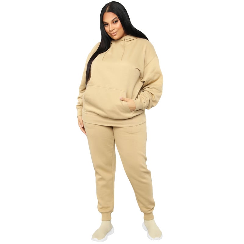 Plus Size Casual Solid Color Hooded Sweater Set