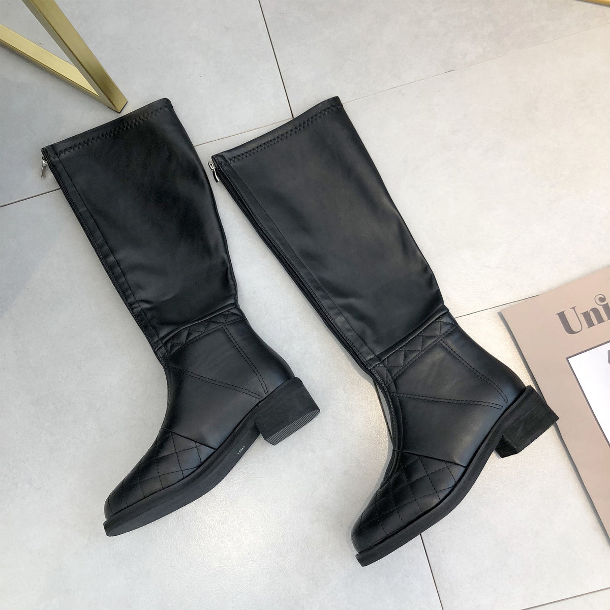 Fashionable Shiny Knight Boots with Chunky Heels
