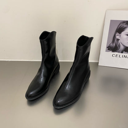 Women's Pointed Toe Ankle Boots with Thick Heels