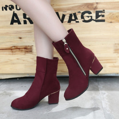 New Women's Short Suede Boots - High Heel, Two Wear