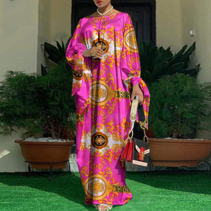 Plus Size Long Sleeve Printed Evening Dress