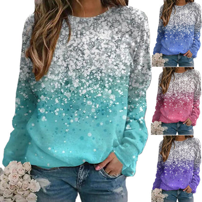 Women's Long Sleeve Round Neck Printed T-shirt