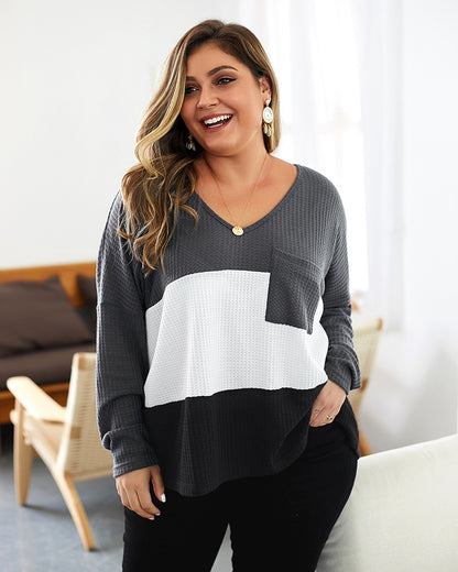 Plus Size Women's Knitted Sweater with Long Sleeves