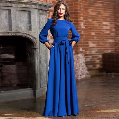 Plus Size Long Sleeve Evening Dress with Bow Tie