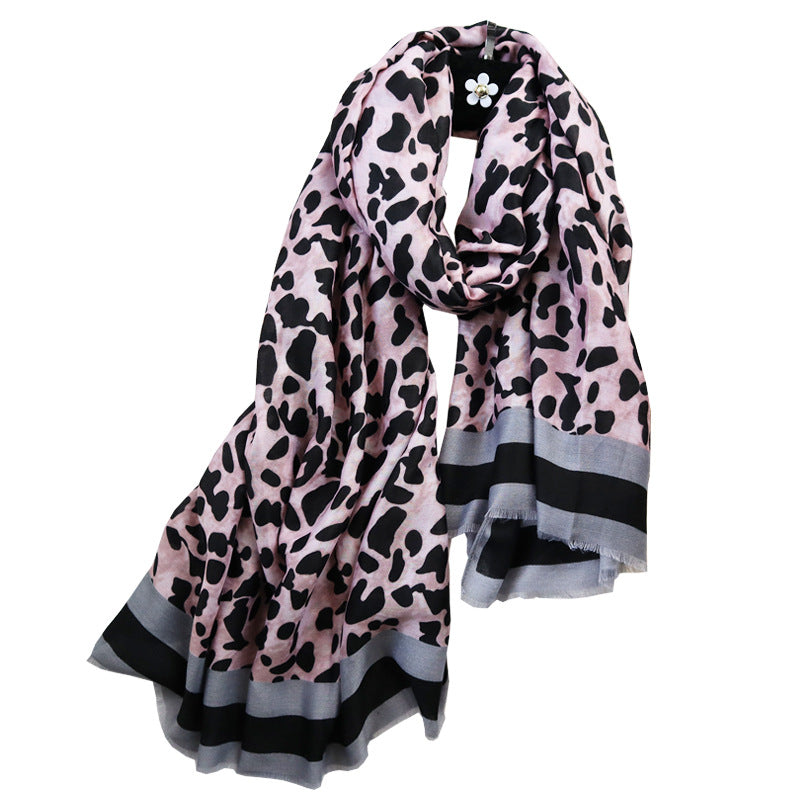 Women's Cotton Linen Leopard Print Scarf for Fall/Winter