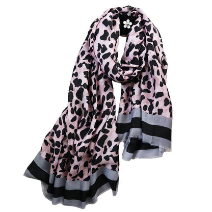 Women's Cotton Linen Leopard Print Scarf for Fall/Winter