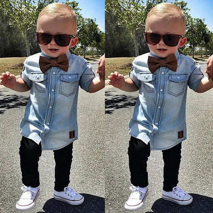 Long Sleeve Lapel Denim Shirts for Boys
